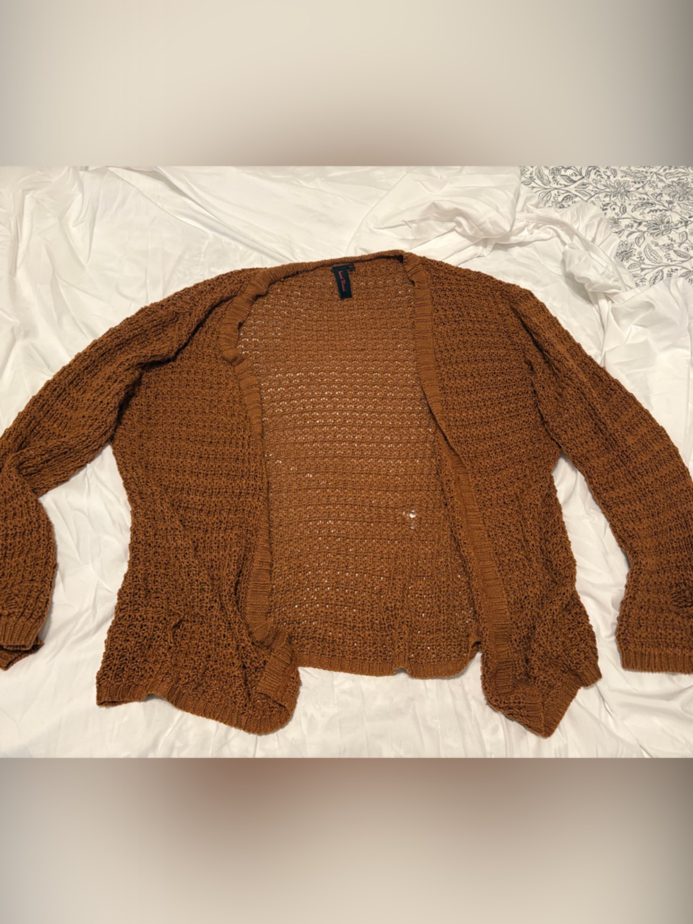 Open Knit Rust Brown Cardigan Sweater